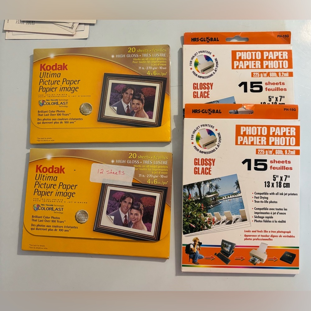 2 for $30 Glossy Inkjet Photo Paper Bundle - Kodak & HRS-Global - 4x6 & 5x7